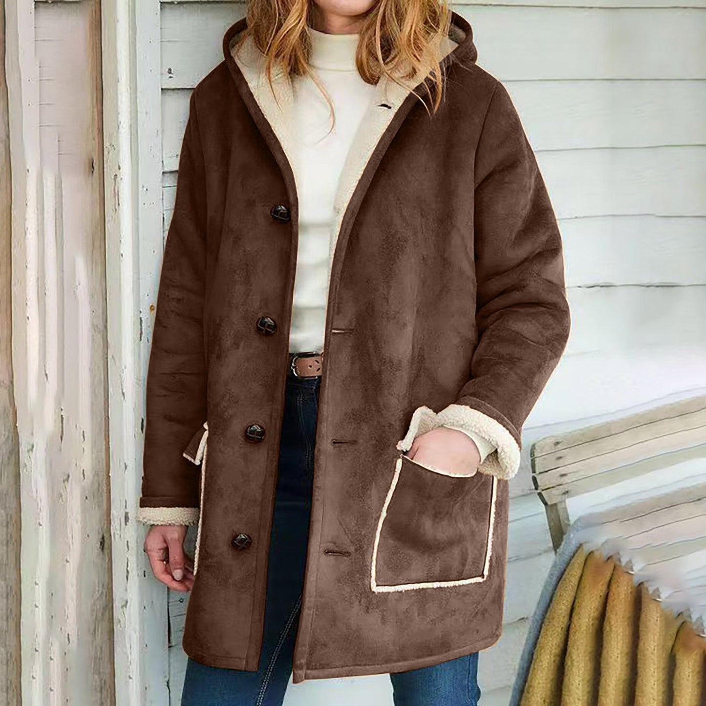 Retro Suede Hooded Coat
