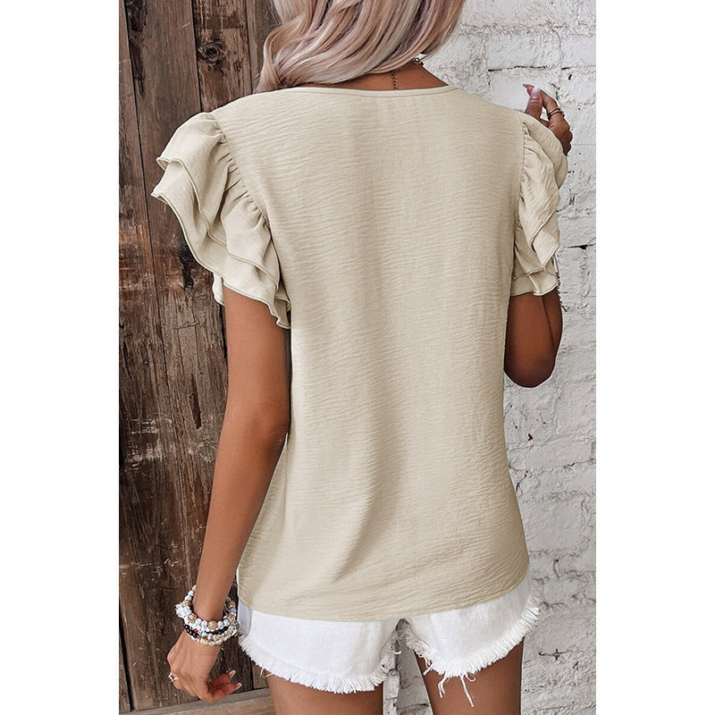 Summer Solid Color Petal Sleeve Pullover
