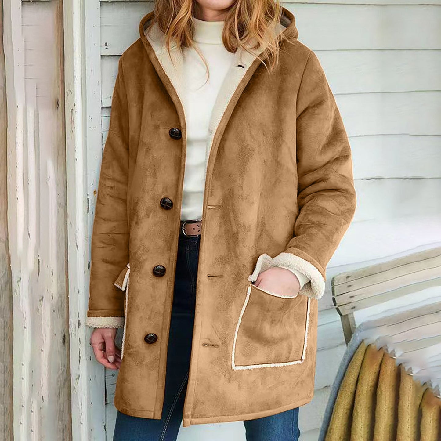 Retro Suede Hooded Coat